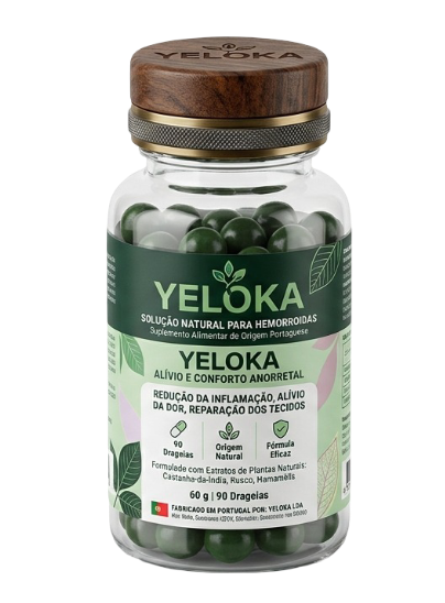 Embalagem Yeloka — suplemento alimentar em cápsulas vegetais para o bem-estar intestinal